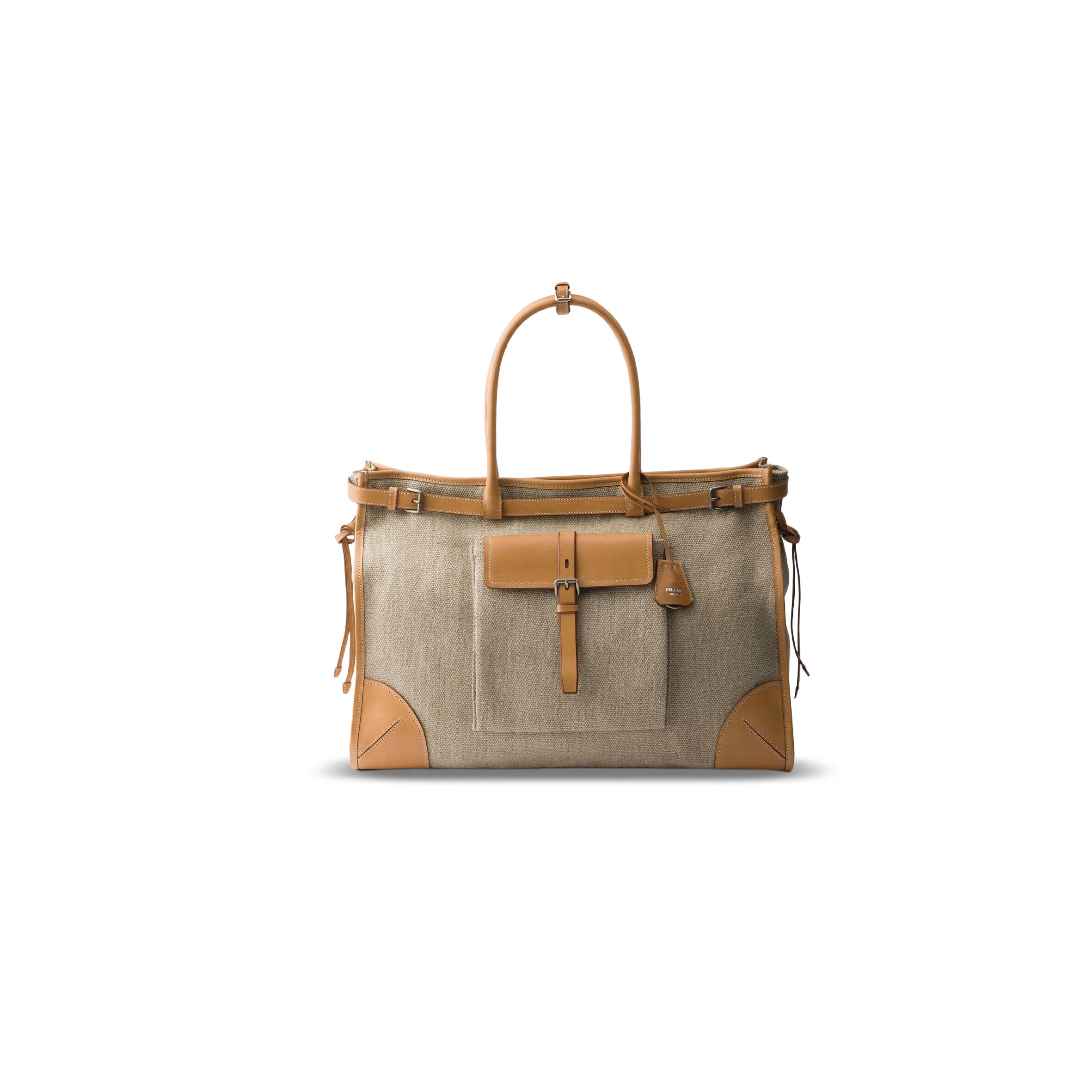 PRADA BONNIE LINEN AND LEATHER TOTE BAG 2VG128 (50*39*17cm)